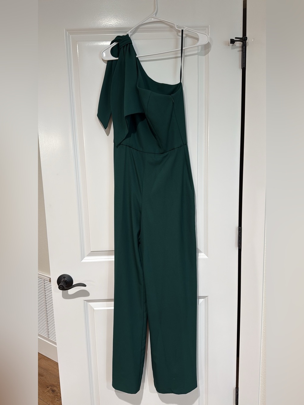 BHLDN Sleeveless One-Shoulder Dark Green Jumpsuit